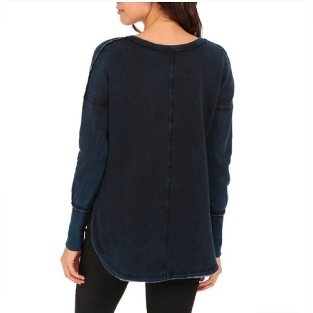 Free People Westeros Pullover V-neck Oversized Sweatshirt, Indigo Blue, Small - Picture 2 of 9